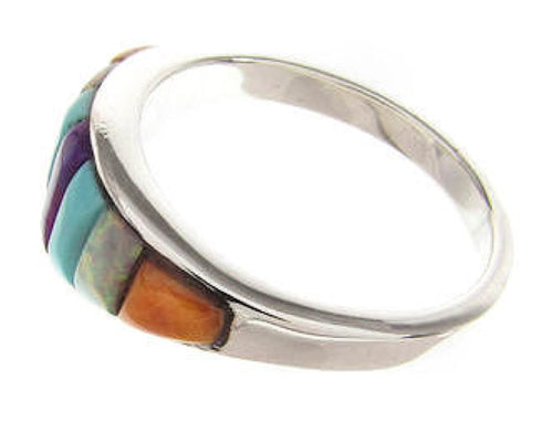 Silver Multicolor Southwestern Inlay Ring Size 8-3/4 XS57828